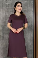 Kadın Kısa Kollu Bisiklet Yaka Yırtmaçlı Viskon Iki Iplik Elbise