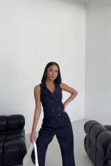 Şal Yaka Düğmeli̇ Yelek