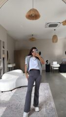 Kadın Yüksek Bel Süet Kumaş Ispanyol Paça Detay Pantolon