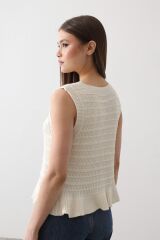 Önü Bağlamalı Yelek - Ekru