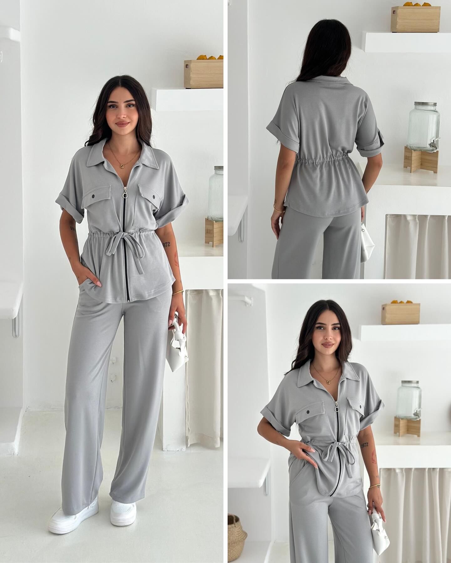 Premium Kalite Modal Kumaş Yelekli Gri Alt Üst Takım