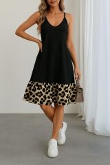 Kadın Ip Detaylı Kısa Elbise Askılı Yuvarlak Yakalı Viskon Etek Süprem Elbise