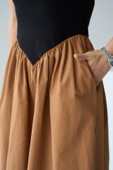 İki Renkli Elbise - Siyah-Taba