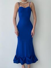 Dominic Eteği Büzgülü Midi Boy Elbise