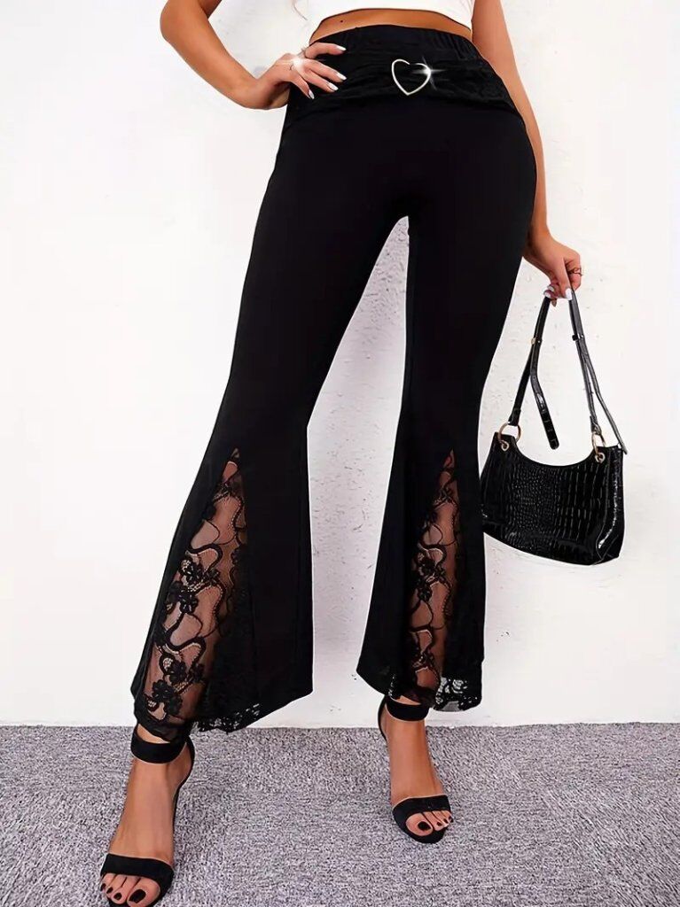 Kadın Yüksek Bel Kalpli Kemer Dantel Detaylı Dalgıç Pantolon