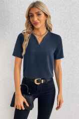 Kadın Kısa Kollu V Yakalı Ithal Krep Elbise