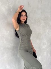 Kolsuz Yırtmaçlı Uzun Maxı Boy Elbise - Yeşil