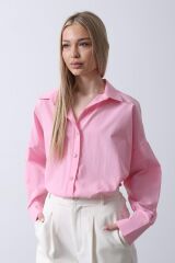 Geniş Manşet Detaylı Gömlek - Şeker Pembe