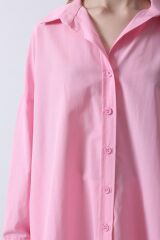 Geniş Manşet Detaylı Gömlek - Şeker Pembe