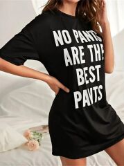 Kadın Kısa Kollu Yazı Baskılı Basic Mini Elbise