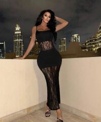 Kadın Dalgıç Kumaş Dantel Detaylı Maxi Boy Elbise