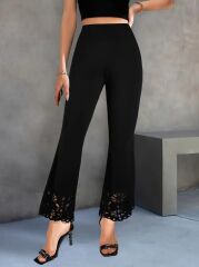 Kadın Yüksek Bel Paçaya Doğru Genişleyen Lazer çiçek Kesim Detaylı Ithal Krep Pantolon