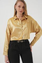 3985 Oversize Saten Gömlek - Altın Sarısı