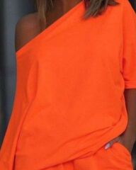 Kadın Kayık Yaka Salaş Iki Iplik Bluz Ve şort Ikili Takım