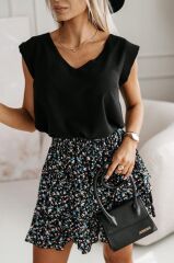 Kadın Üst Sandy Kumaş Bluz, Alt Çiçek Desenli Süprem Kumaş Etek İkili Takım