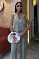 Halter Yaka Yelekli Modal Takım 10144