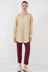 Çizgili Uzun Gömlek Tunik 5963 - Bej