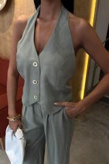 Halter Yaka Yelekli Modal Takım 10144