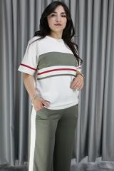 Modal Kumaş Şerit Detay Haki Alt Üst Takım