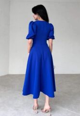 Kadın Kısa Balon Kollu Bisiklet Yaka Geniş Kesim Janjan Krep Elbise