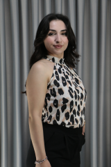 Kadın Halter Yaka Leopar Detay Bluz