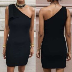 Kadın Tek Omuzu Açık Kelebek Detaylı Janjan Krep Elbise