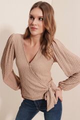 0441 Anvelop Örme Bluz - Bej