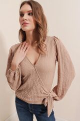 0441 Anvelop Örme Bluz - Bej