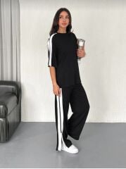 Yanları Şerit Detay Modal Kumaş Siyah Alt Üst Takım