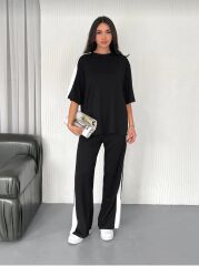 Yanları Şerit Detay Modal Kumaş Siyah Alt Üst Takım