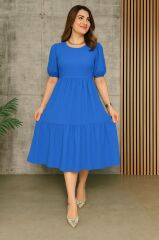 Kadın Kısa Kollu Yakası Açık Katlı Bürümcük Balon Elbise