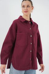 20192 Oversize Gabardin Gömlek Ceket - Bordo