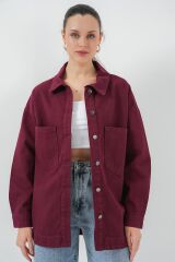 20192 Oversize Gabardin Gömlek Ceket - Bordo