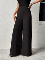 Kadın Yüksek Bel Yandan Fermuarlı Yırtmaçlı Geniş Paçalı Aerobin Pantolon