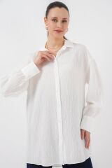 Çizgili Uzun Gömlek Tunik 5963 - Beyaz