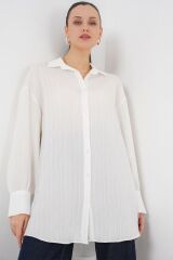 Çizgili Uzun Gömlek Tunik 5963 - Beyaz