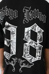 Unisex Baskılı Oversize T-Shirt - Siyah