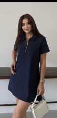 Kadın Polo Yaka Mini Boy Modal Kumaş Lacivert Elbise