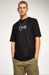 Unisex Baskılı Oversize T-Shirt - Siyah