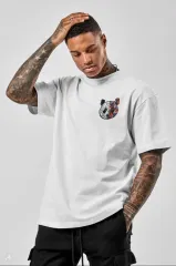 Unisex Baskılı Oversize T-Shirt - Beyaz