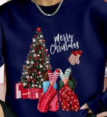 Kadın Yılbaşı Özel Uzun Kollu Bisiklet Yaka Viskon Iki Iplik Bluz