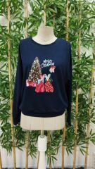 Kadın Yılbaşı Özel Uzun Kollu Bisiklet Yaka Viskon Iki Iplik Bluz