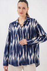 Desenli Oversize Gömlek 20301 - Lacivert