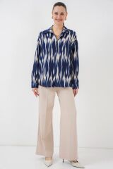 Desenli Oversize Gömlek 20301 - Lacivert