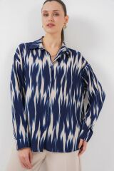 Desenli Oversize Gömlek 20301 - Lacivert