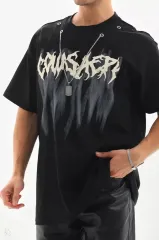 Unisex Oversize Kolye Dahil T-Shirt - Siyah