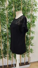 Kadın Kısa Kollu Bisiklet Yaka Dantel Detaylı Viskon Bluz