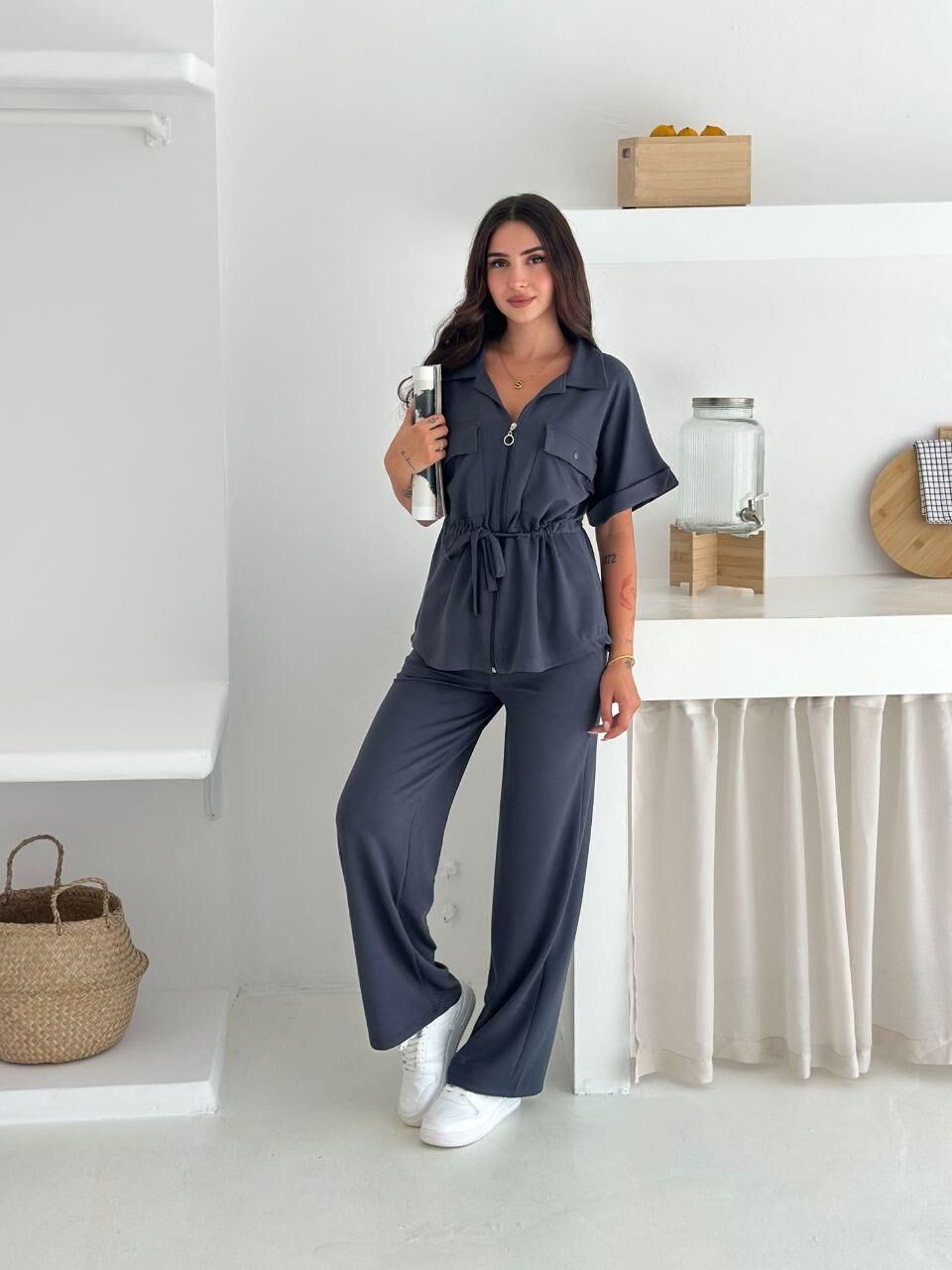 Premium Kalite Modal Kumaş Yelekli Anrasit Alt Üst Takım