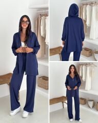 Kadın Modal Kumaş Fermuarlı Uzun Kol Lacivert Alt Üst Takım