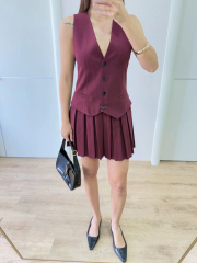 Takım Görünümlu Yelekli Mini Elbise- Bordo